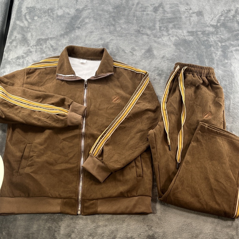 Delova Verona Corduroy Tracksuit Set - Brown 2pc Zip Jacket and Pants Size 4 - Picture 1 of 14